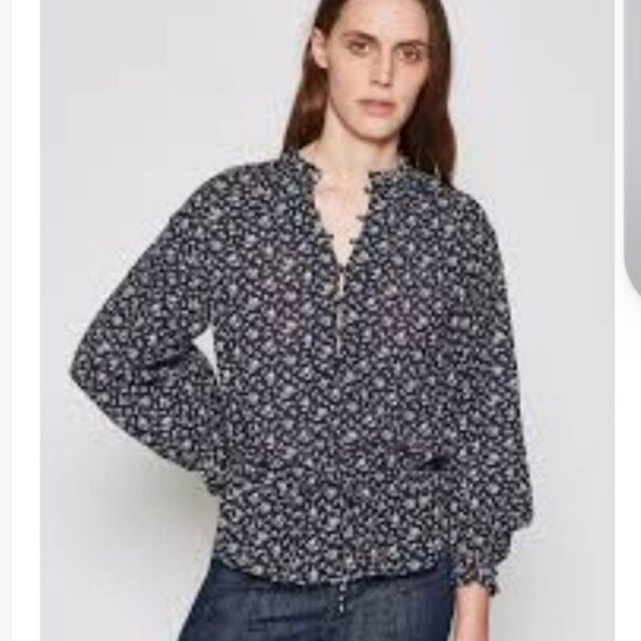 Joie Blouse Women's XXS Blue Senyana Navy Ditzy Cottagecore Floral Popover Top - Picture 2 of 16